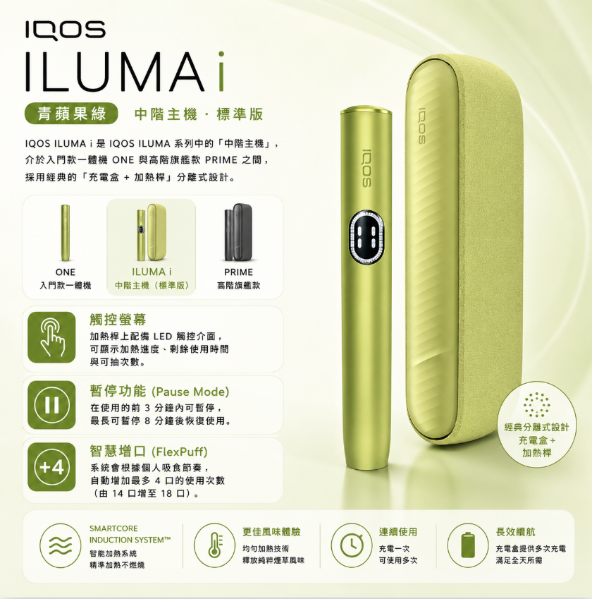 【青蘋果綠】IQOS主機第八代 IQOS ILUMA i 加熱菸主機適用TEREA煙彈